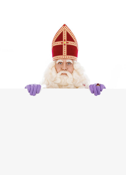 Sinterklaas holding blank cardboard