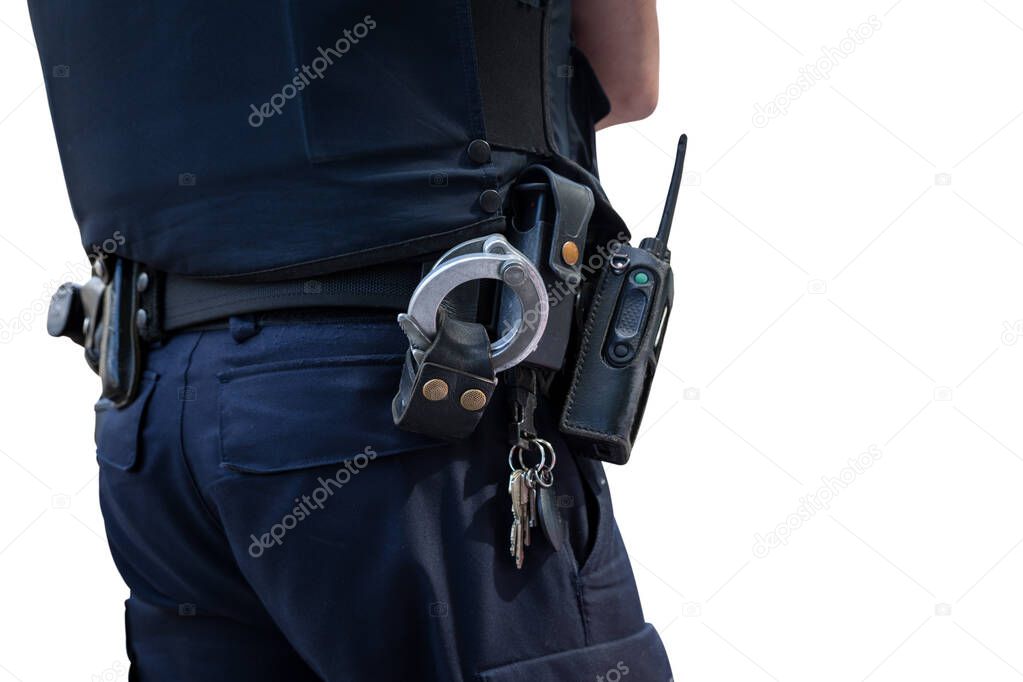 Police man with gun belt.Cutout