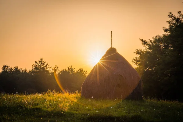 Hooibergen Bij Zonsondergang Maramures Geïsoleerde Regio Bucovina Roemenië — Stockfoto