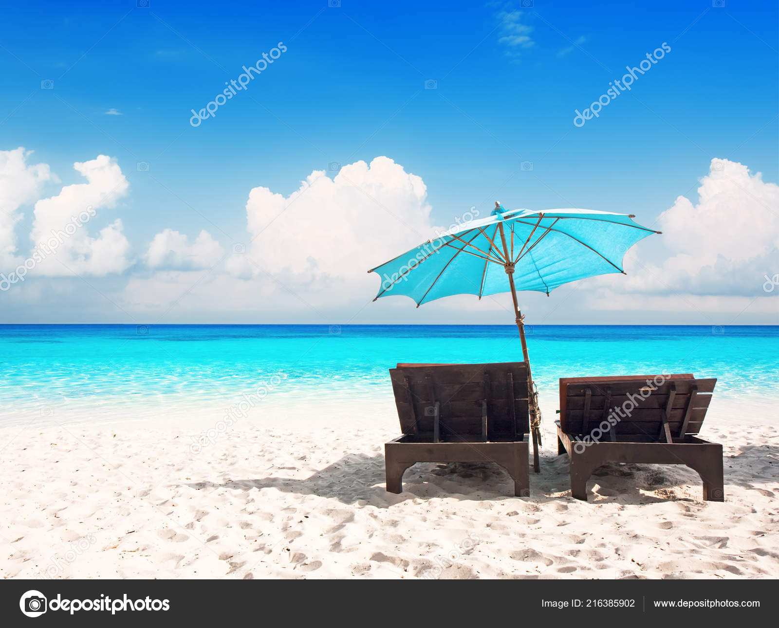 Beach Chairs Umbrella Beautiful Sand Beach Stock Photo