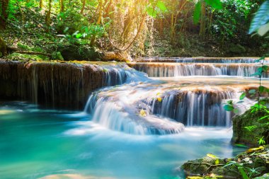 Derin yağmur ormanları jungle Şelalesi, Erawan şelale Ulusal Park Kanchanaburi Tayland
