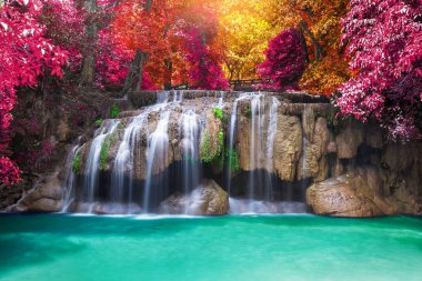 Derin yağmur ormanları jungle Şelalesi, Erawan şelale Ulusal Park Kanchanaburi Tayland