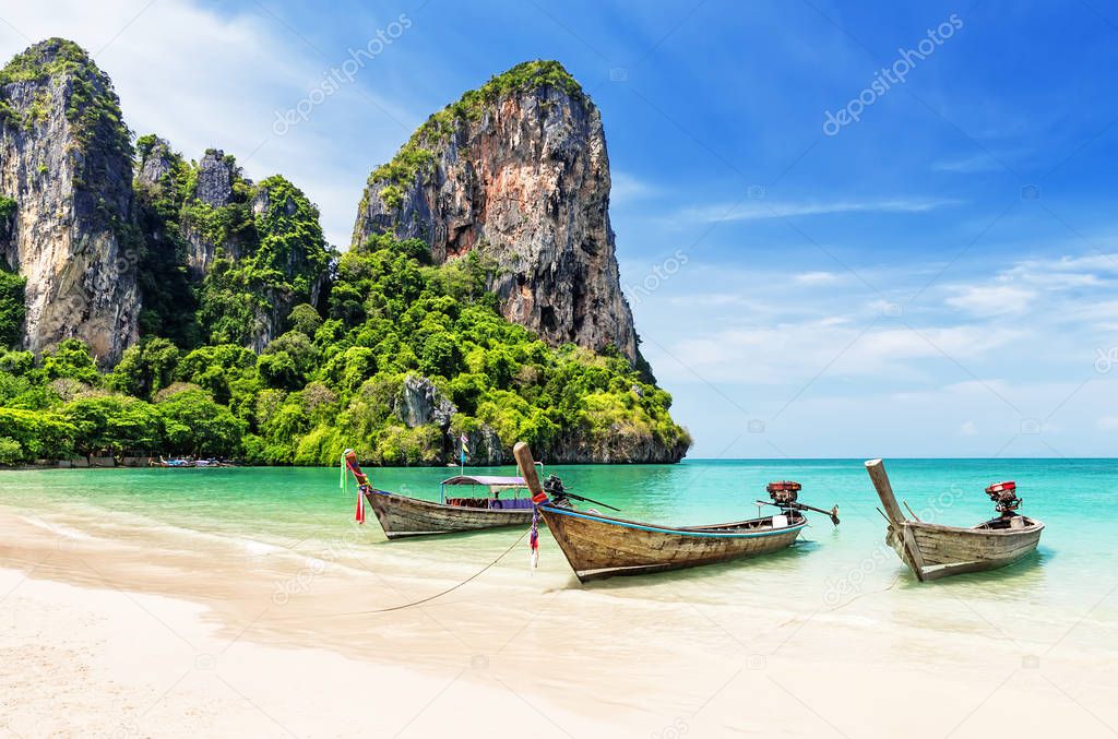 Thai traditional wooden longtail boat 