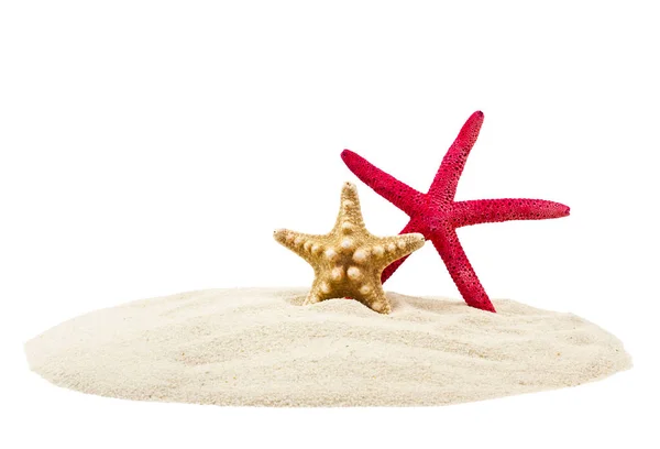 Sea stars and sand, isolated on white background. — Stock Photo, Image