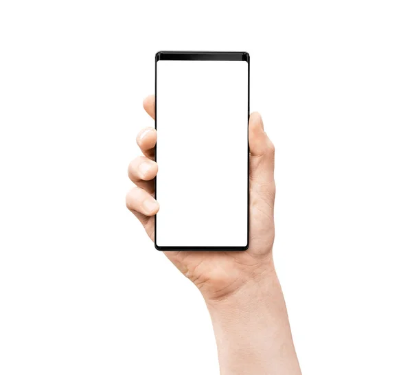 Man's hand houden mobiele Smart Phone met blanco scherm. — Stockfoto