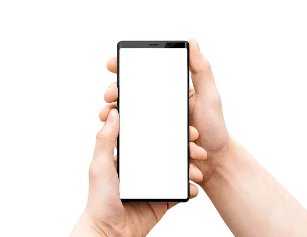 Man's hand houden mobiele Smart Phone met blanco scherm. — Stockfoto