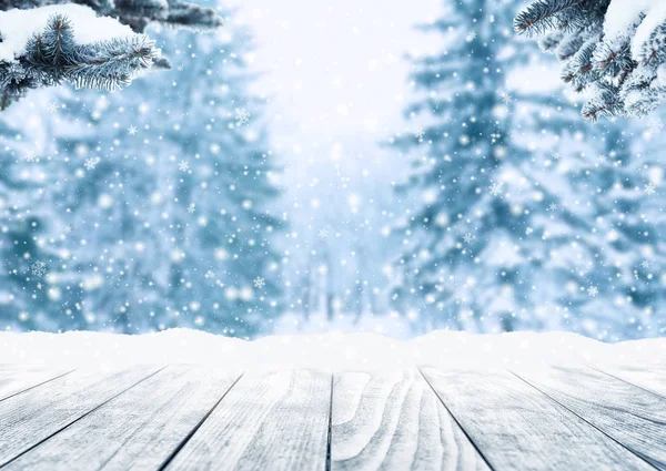 Zimní krajina s sněhu a vánoční stromy. — Stock fotografie