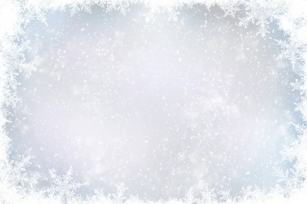 Διακοσμητικά χριστουγεννιάτικα φόντο με φώτα bokeh και νιφάδες χιονιού — Φωτογραφία Αρχείου
