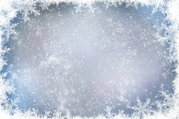 Decorativo sfondo di Natale con luci bokeh e fiocchi di neve — Foto Stock