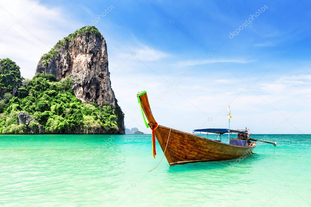 Thai traditional wooden longtail boat.