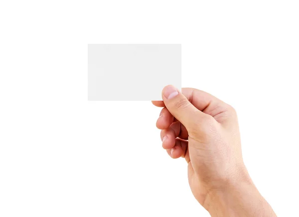 Man Met Visitekaartje Geïsoleerd Witte Achtergrond Man Hand Met Wit — Stockfoto