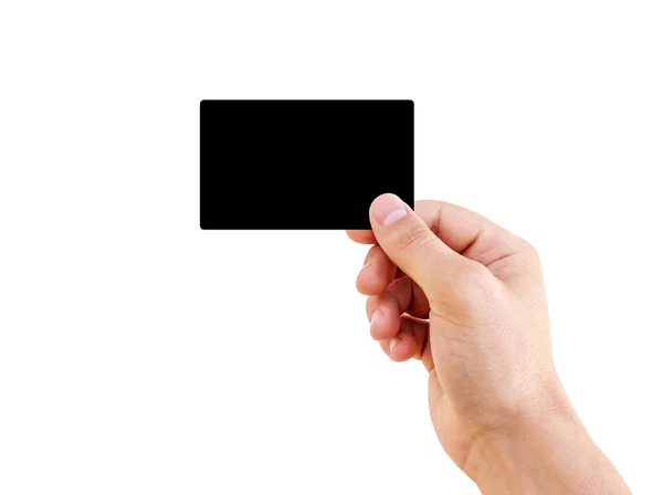 Man Hand Holding Black Business Card Isolated White Background Man — Stock Photo, Image