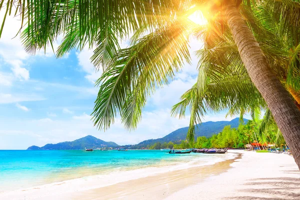 泰国高涛的蓝天和美丽的沙滩 度假假期背景墙纸 美丽的热带海滩 旅行暑假背景概念 — 图库照片