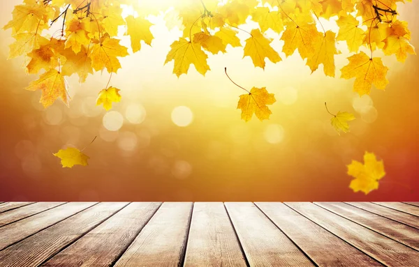 Увлажненная Столешница Размытом Осеннем Фоне Осенний Золотой Абстрактный Фон Боке — стоковое фото