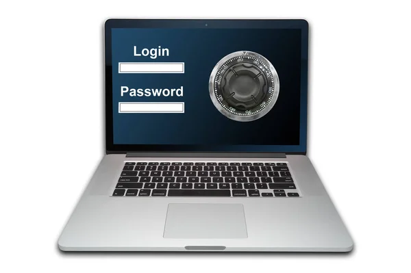 Cloud Computing Internet Security Concept Laptop Combination Lock Isolated White — Stock Photo, Image