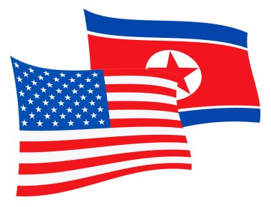 Kuzey Kore ve ABD görüşmeler bayrakları 3d çizim. Diplomasi veya savunma ve Pyongyang ve ABD arasındaki dostluk gösterir