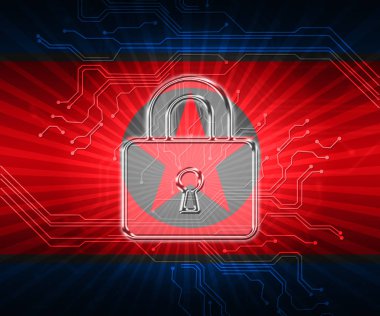 Siber saldırıları Kuzey Koreliler dolandırıcılık 3d çizim. Kuzey Kore ve çatışma veya çevrimiçi siber güvenlik suç Web Ağı karşı tehdit gösteren