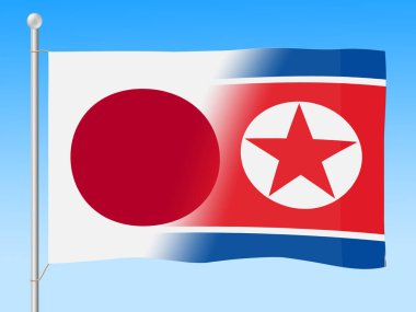Tokyo Vs Kuzey Kore Kuzey Kore nükleer umut 3d çizim. Barış birlik ve Denuclearization ülke - Japonya ve Nk arasında