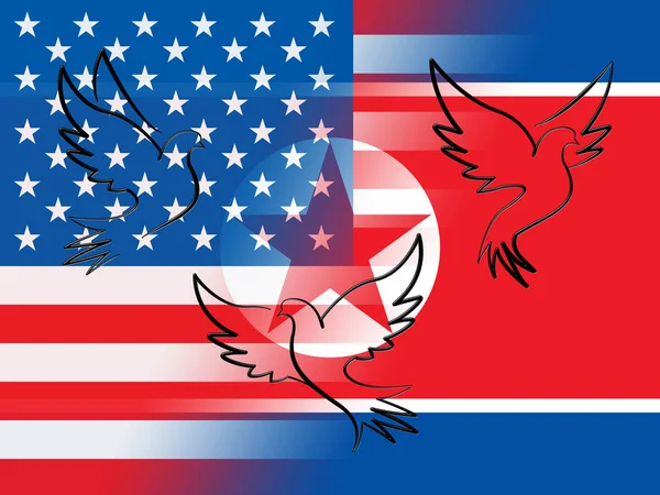 Сша North Korea Peace Doves Illustration Соглашение Пацифистской Свободе Денуклеаризации — стоковое фото