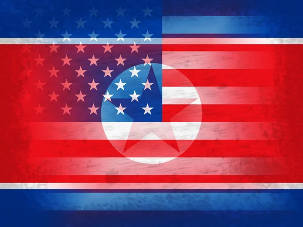 Kuzey Kore Abd Grunge Bayrak Çizim Çakışan Veya Barış Dostluk — Stok fotoğraf