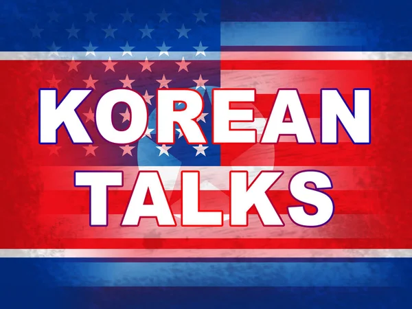 Nordkoreanska Amerikanska Flaggor För Samtalen Illustration Konflikt Och Accord Att — Stockfoto