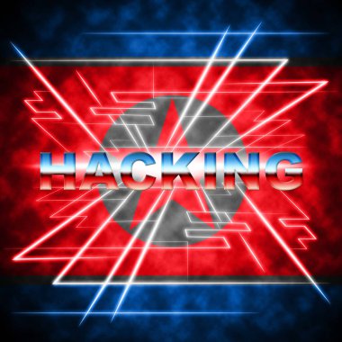 Hacker anlamına gelir Kuzey Kore veri virüs 3d çizim. Online veri siber suçlar casus olan kimlik avı ve teknoloji Web bilgi karşı kullanarak Kuzey Kore
