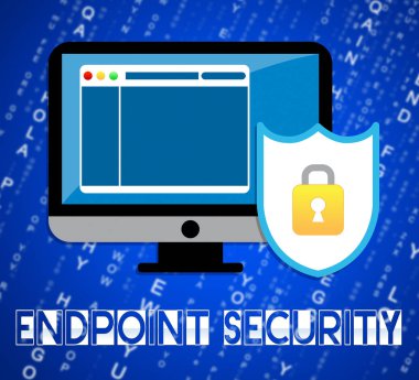 Bitiş noktası güvenliği güvenli sistem sanal Internet tehdit - 2d çizimde karşı koruma gösterir