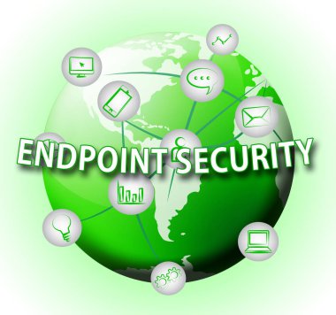 Bitiş noktası güvenliği güvenli sistem sanal Internet tehdit - 3d çizim karşı koruma gösterir