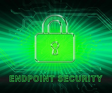 Bitiş noktası güvenliği güvenli sistem sanal Internet tehdit - 2d çizimde karşı koruma gösterir