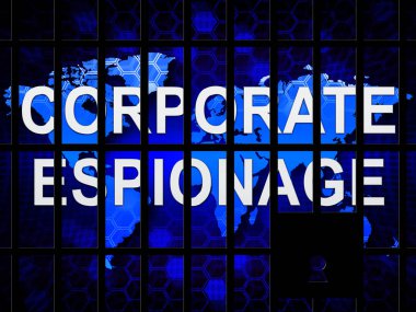 Ticari iş dolandırıcılık veya profesyonel hırsız tehdit kurumsal casusluk gizli Cyber 2D çizimde kesmek gösterir