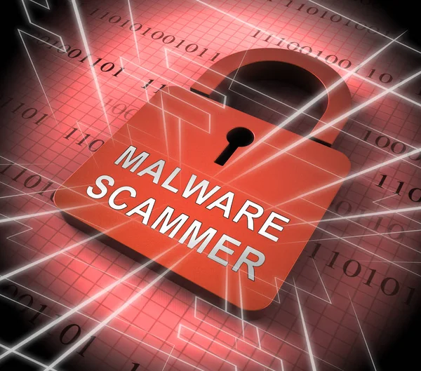 Malware Scammer Security Shield Safety Rendering Shows Protected Online Safeguard — Stock Photo, Image