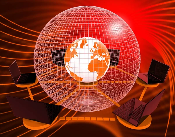 Interconnected Globe World Technology Link Rendering Shows Worldwide Trade Connectivity — Stock Photo, Image