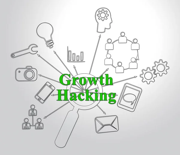 Growth Hacking Website Improvement Tactics Illustration Muestra Maneras Innovadoras Mejorar —  Fotos de Stock