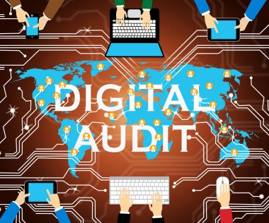 Digital Audit Cyber Network Examination 2d Illustration Shows Analysis By Auditor Of Digital Information Or Virtual Resources clipart