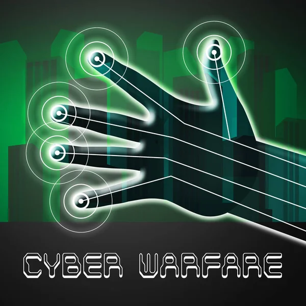 Cyberwarfare Digital Armed Attack Surveillance Illustration Shows Offensive Cyber War — Stock Photo, Image
