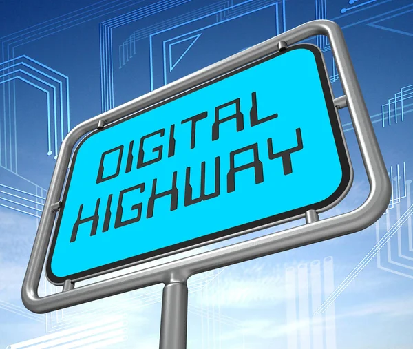 Digitales Autobahnschild Virtuelle Fahrbahn Abbildung Zeigt Website Verkehr Oder Die — Stockfoto