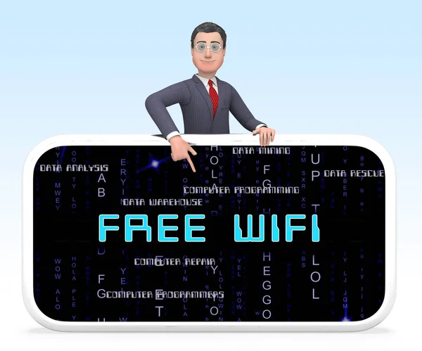 Free Wifi Logo Surfing Hotspot Rendering Shows Public Online Services — Stock Photo, Image