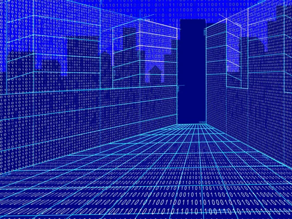 网络安全技术高技术安防3D 插图显示了防范犯罪数据风险和智能网络攻击的屏障 — 图库照片