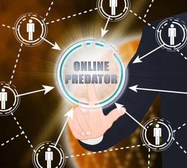 Bilinmeyen kurban karşı takip online yırtıcı hayvan 2d çizimde gösterilmektedir Cyberstalking suçluların kötüye gençleri üzerinde