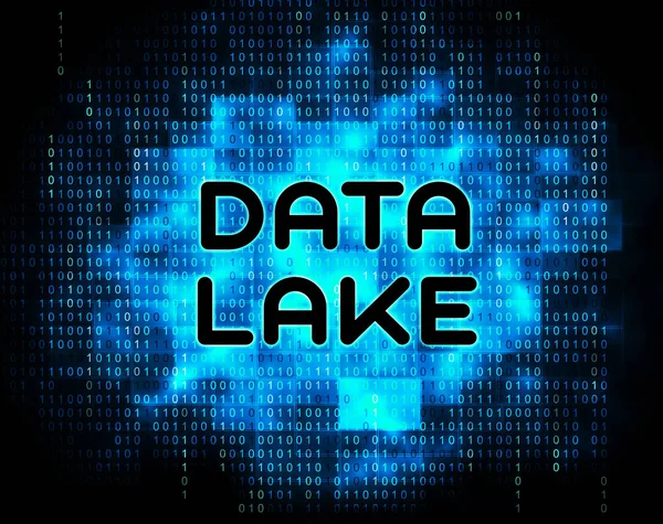数据湖泊数字数据中心云2D 插图显示大型机超级计算机存储 Bigdata 复杂信息 — 图库照片