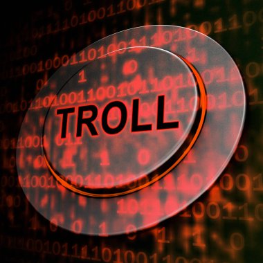 Online kaba alaycı tehdit Troll 3d render Cyber yırtıcı Trolling tarafından siber kabadayı taktikleri gösterir