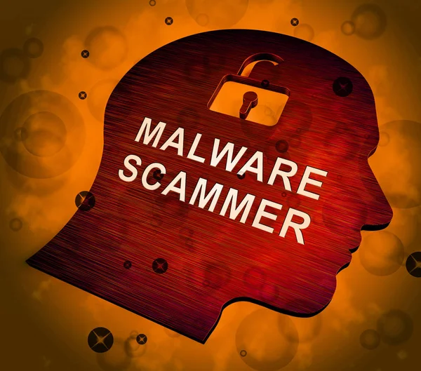 Malware Scammer Security Shield Safety Rendering Shows Protected Online Safeguard — Stock Photo, Image