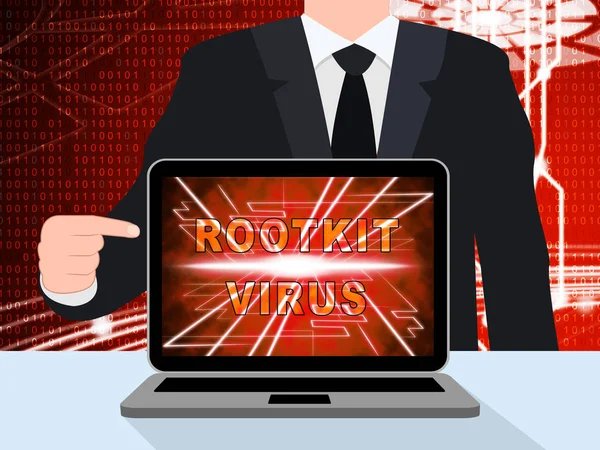 ルートキット ウイルス サイバー犯罪スパイウェア 図はスパイウェアの脅威脆弱性を停止するハッキング犯罪者 — ストック写真