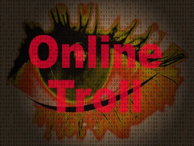 Online kaba alaycı tehdit Troll 2d çizimde gösterilmektedir siber kabadayı taktikleri Cyber yırtıcı Trolling tarafından