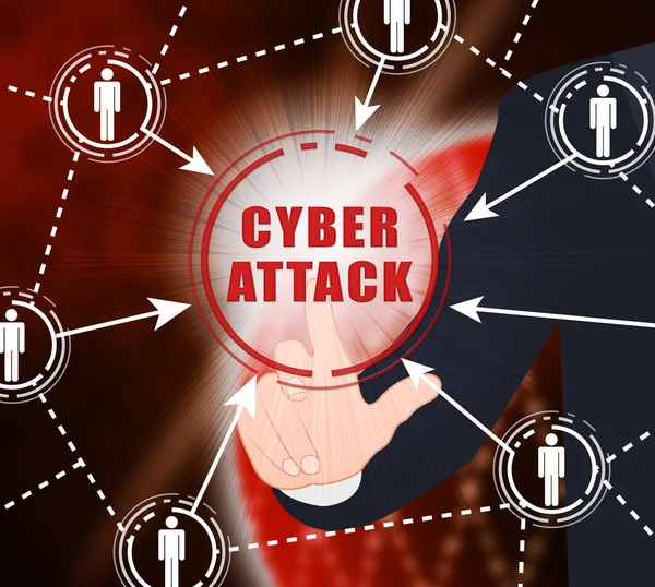 Cyberattack Malicious Cyber Hack Attack Illustration Muestra Advertencia Hacker Spyware —  Fotos de Stock