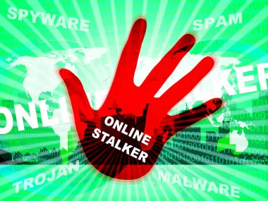 Online Stalker kötü yüzü olmayan zorba 2d çizimde gösterilmektedir Cyberattack veya şüpheli bir casusluk yabancı tarafından Cyberbullying
