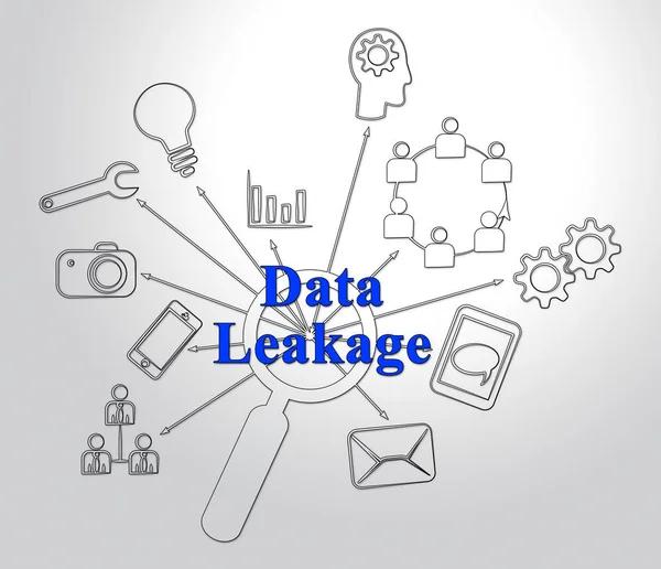 データ漏れ情報フロー損失 の図は資源の保護のためのサーバー情報の漏洩違反 — ストック写真
