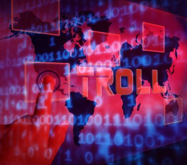 Online kaba alaycı tehdit Troll 3d gösterilmiştir siber kabadayı taktikleri Cyber yırtıcı Trolling tarafından