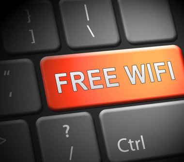 Ücretsiz Wifi Logo sörf Hotspot 3d render Cyber iletişim ve sörf için genel çevrimiçi hizmetler kablosuz erişim gösterir