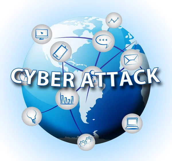 Cyberattack Malicious Cyber Hack Attack Ilustración Muestra Advertencia Hacker Spyware —  Fotos de Stock